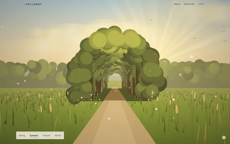 Nature trail page with a layered forest hero